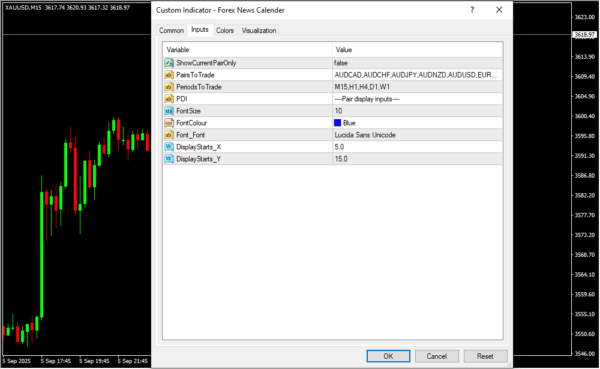 Forex News Calender Inputs