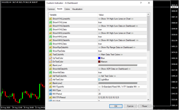Xi Dashboard Inputs